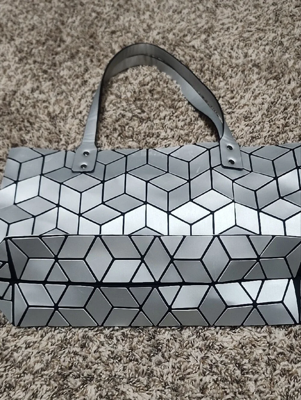 Emilio Pepe Matte Silver Geometric 3D Cube Tote Bag Holographic Furturistic Spac